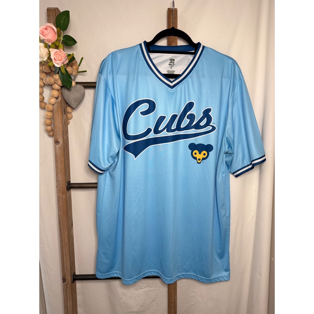 Chicago Cubs Stitches Cooperstown Collection Jersey Light Blue Mens XL V-Neck